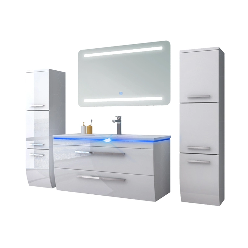 European Style Bathroom Furniture Metal Handle LED Mirror Bathroom Cabinet